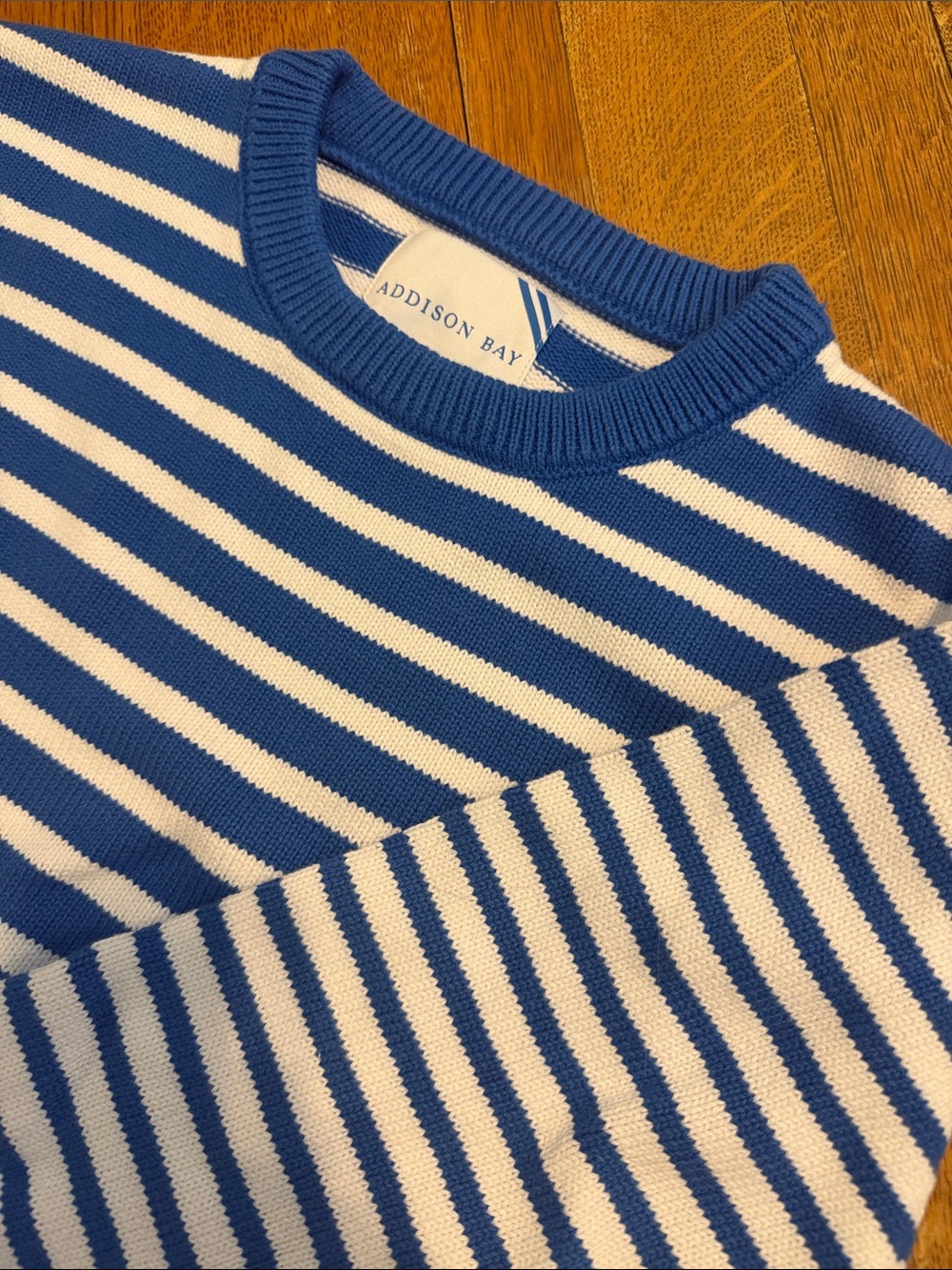 Addison Bay Royal Blue and White Striped Crewneck Sweater